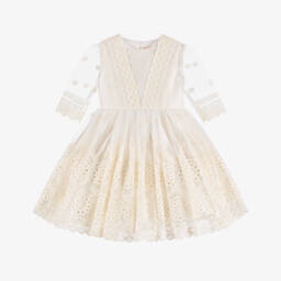 Irpa-Girls Ivory Satin Gown with Lace Tulle | Childrensalon Outlet