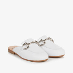 Irpa-Girls Ivory Slip-On Leather Mules | Childrensalon Outlet