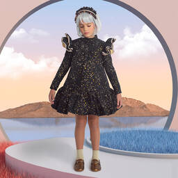 Irpa-Girls Navy Blue & Gold Dress | Childrensalon Outlet