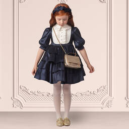 Irpa-Girls Navy Blue Taffeta Dress | Childrensalon Outlet