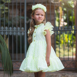 Irpa-Girls Neon Green Plumeti Dress | Childrensalon Outlet