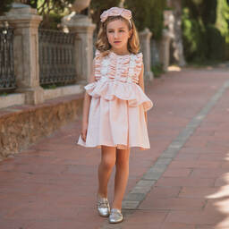 Irpa-فستان قطن وفيسكوز وكتان لون زهري فاتح | Childrensalon Outlet