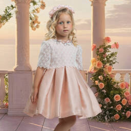 Irpa-Платье из персикового атласа с кружевной отделкой для девочек | Childrensalon Outlet