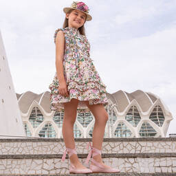 Irpa-Розовое платье в цветочек с рюшами | Childrensalon Outlet