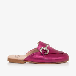 Irpa-Girls Pink Leather Backless Loafers | Childrensalon Outlet