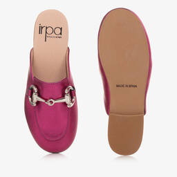 Irpa-Girls Pink Leather Backless Loafers | Childrensalon Outlet