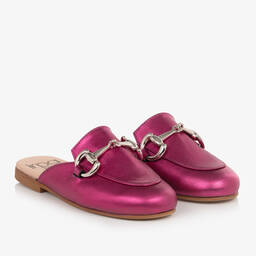 Irpa-Girls Pink Leather Backless Loafers | Childrensalon Outlet