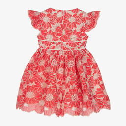 Irpa-فستان قطن لون أحمر وعاجي بطبعة ورود | Childrensalon Outlet