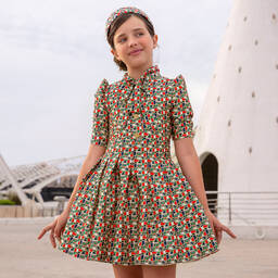 Irpa-Girls Red Geometric Satin Dress | Childrensalon Outlet
