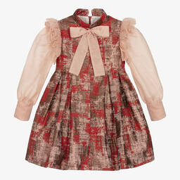 Irpa-فستان بروكاد لون أحمر وروز ذهبي | Childrensalon Outlet