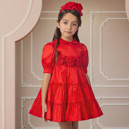 Irpa-Girls Red Roses Taffeta Dress | Childrensalon Outlet