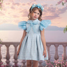 Irpa-Girls Shimmery Blue Bow Gown | Childrensalon Outlet