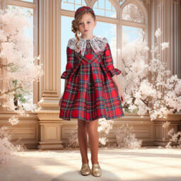 Irpa-Girls Tartan Lace Collar Dress | Childrensalon Outlet
