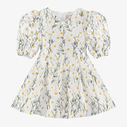 Irpa-فستان أورغانزا لون أبيض مطرز بورود | Childrensalon Outlet