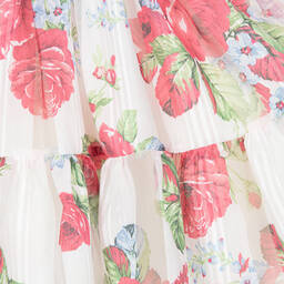 Irpa-فستان مزيج قطن لون أبيض وزهري بطبعة ورود | Childrensalon Outlet