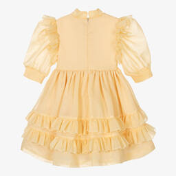 Irpa-Girls Yellow Puffed Sleeve Dress | Childrensalon Outlet