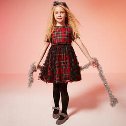 Irpa-Red Tartan & Tulle Dress | Childrensalon Outlet