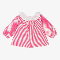Jacadi Paris-Girls Pink Striped Poplin Blouse | Childrensalon Outlet