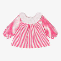 Jacadi Paris-Girls Pink Striped Poplin Blouse | Childrensalon Outlet