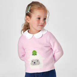 Jacadi Paris-Girls Pink Wool Sheep Sweater | Childrensalon Outlet