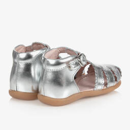 جاكادي باريس-حذاء جلد لون فضّي متاليك لمرحلة بدء المشي للمولودات | Childrensalon Outlet