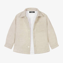 JACQUEMUS-Boys Beige Padded Linen Overshirt | Childrensalon Outlet