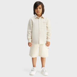 JACQUEMUS-Boys Beige Padded Linen Overshirt | Childrensalon Outlet