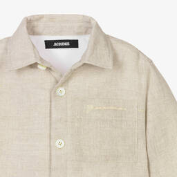 JACQUEMUS-Boys Beige Padded Linen Overshirt | Childrensalon Outlet