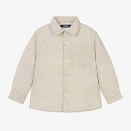 JACQUEMUS-Boys Beige Padded Linen Overshirt | Childrensalon Outlet