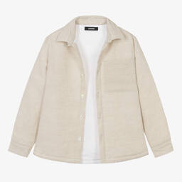 JACQUEMUS-Teen Boys Beige Padded Linen Overshirt | Childrensalon Outlet