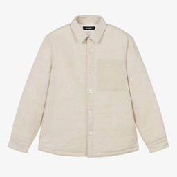 JACQUEMUS-Teen Boys Beige Padded Linen Overshirt | Childrensalon Outlet