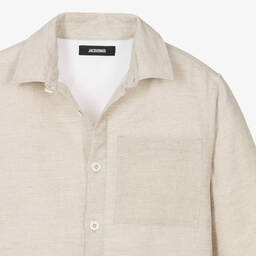 JACQUEMUS-Teen Boys Beige Padded Linen Overshirt | Childrensalon Outlet