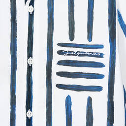 JACQUEMUS-Teen Boys White & Blue Stripe Cotton Shirt | Childrensalon Outlet