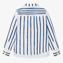 JACQUEMUS-Teen Boys White & Blue Stripe Cotton Shirt | Childrensalon Outlet