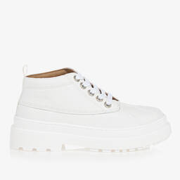 JACQUEMUS-Teen White Leather Lace-Up Ankle Boots | Childrensalon Outlet