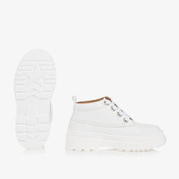 جاكموس-بوت بطول الكاحل بأربطة جلد لون أبيض | Childrensalon Outlet