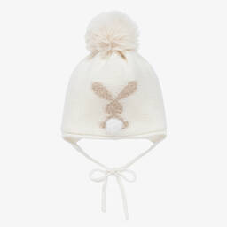 Jamiks-Baby Girls Ivory Pom-Pom Bunny Hat | Childrensalon Outlet