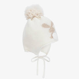 Jamiks-Baby Girls Ivory Pom-Pom Bunny Hat | Childrensalon Outlet