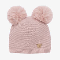 Jamiks-Baby Girls Pink Wool-Knit Pom-Pom Hat | Childrensalon Outlet