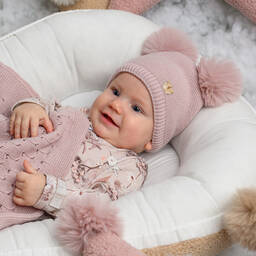 Jamiks-Baby Girls Pink Wool-Knit Pom-Pom Hat | Childrensalon Outlet