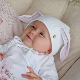 Jamiks-Белый хлопковый чепчик с заячьими ушками | Childrensalon Outlet