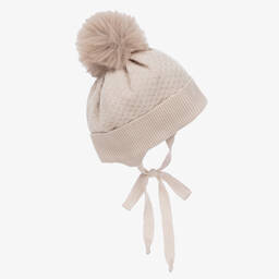 Jamiks-Beige Cotton & Bamboo Pom-Pom Baby Hat | Childrensalon Outlet