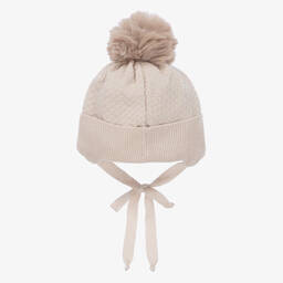 Jamiks-Beige Cotton & Bamboo Pom-Pom Baby Hat | Childrensalon Outlet