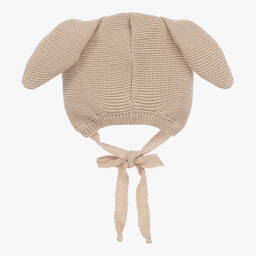 Jamiks-Beige Cotton Knit Bunny Ears Baby Hat | Childrensalon Outlet