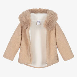 Jamiks-Бежевая куртка из плюшевого флиса букле с искусственным мехом | Childrensalon Outlet