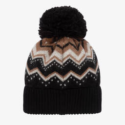 Jamiks-Boys Black Knitted Fair Isle Pom-Pom Hat | Childrensalon Outlet