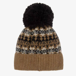 Jamiks-Boys Brown Wool Fair Isle Pom-Pom Hat | Childrensalon Outlet