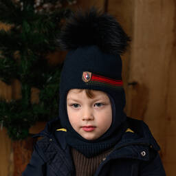 Jamiks-Boys Navy Blue Knitted Pom-Pom Balaclava | Childrensalon Outlet