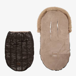 Jamiks-Brown Faux Fur Trim Footmuff (100cm) | Childrensalon Outlet