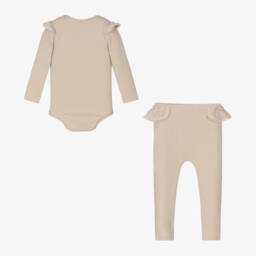 Jamiks-Girls Beige Ribbed Leggings Set | Childrensalon Outlet